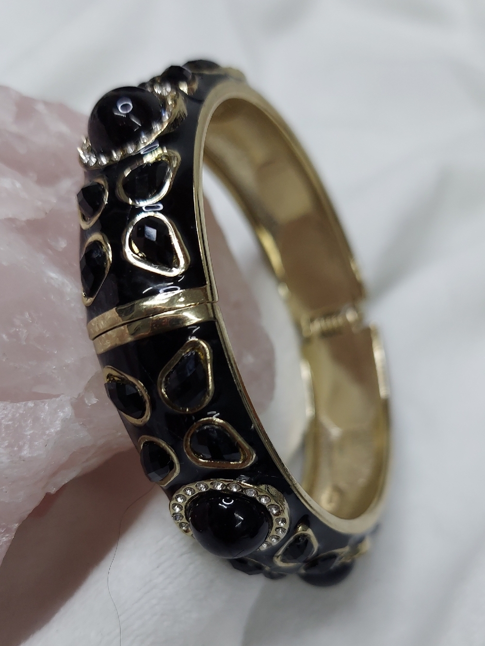 Elegant Black and Gold Enamel Bangle Bracelet